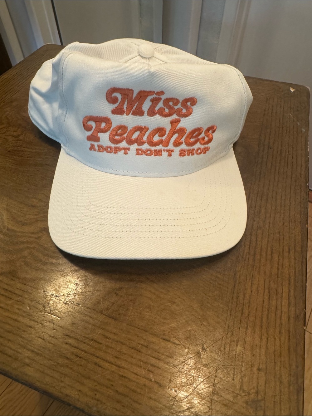 Barstool Sports Miss Peaches Embroidered Baseball Cap - White with Peach Text